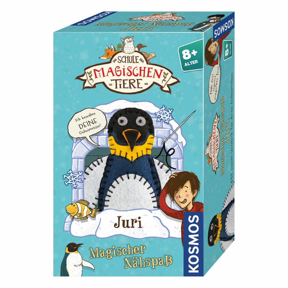 KOSMOS Kinderspiele Die Schule Der Magischen Tiere - Magischer Nähspaß Juri, Nähset zur Kinderbuchreihe, Bastelset Pinguin, Nähen und Basteln, DIY, ab 8 Jahren, 698935