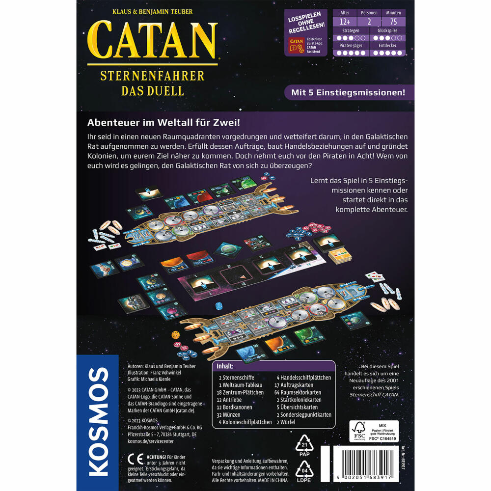 KOSMOS Catan Sternenfahrer - Das Duell, Strategiespiel, Gesellschaftsspiel, für 2 Spieler, ab 12 Jahren, 683917