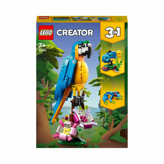 LEGO Creator Exotischer Papagei, 253-tlg., 3 in 1 Set, Bausteine, Konstruktionsspielzeug, ab 7 Jahre, 31136