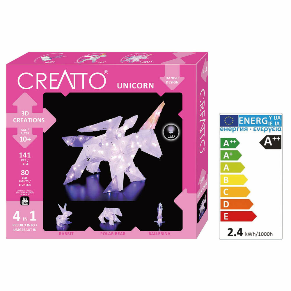 KOSMOS Creatto Einhorn, Bastelset, 3D-Puzzle, Nachtlicht, Leuchtfigur, Dekoration, Puzzle, 03539