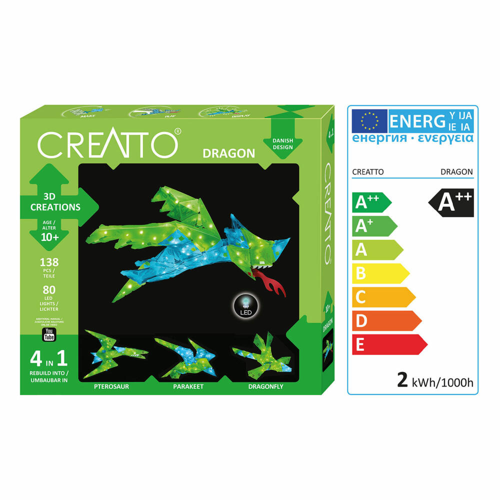 KOSMOS Creatto Drache, Bastelset, 3D-Puzzle, Nachtlicht, Leuchtfigur, Dekoration, Puzzle, 03523