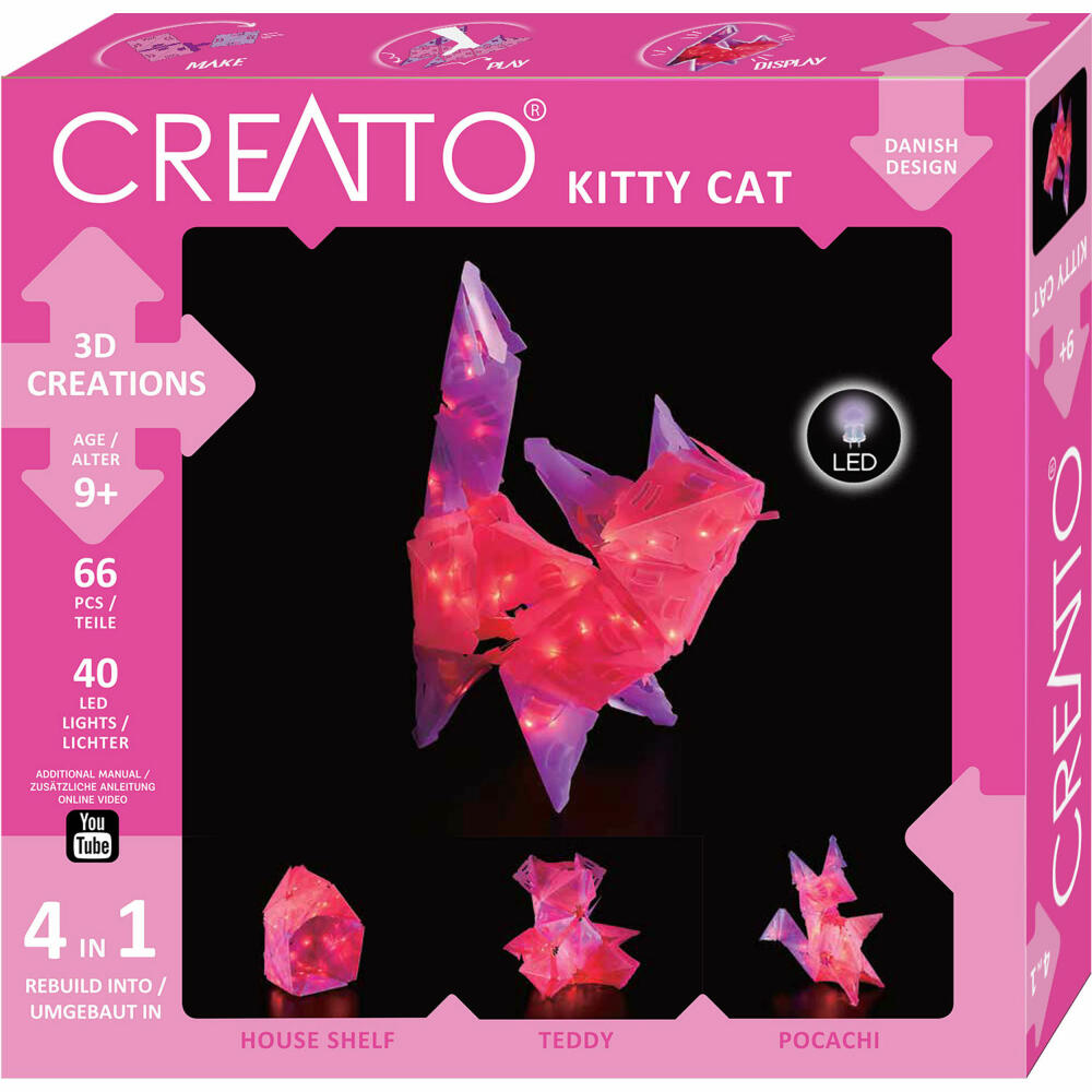 KOSMOS Creatto Katze, Bastelset, 3D-Puzzle, Nachtlicht, Leuchtfigur, Dekoration, Puzzle, 03492