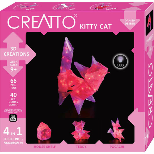 KOSMOS Creatto Katze, Bastelset, 3D-Puzzle, Nachtlicht, Leuchtfigur, Dekoration, Puzzle, 03492
