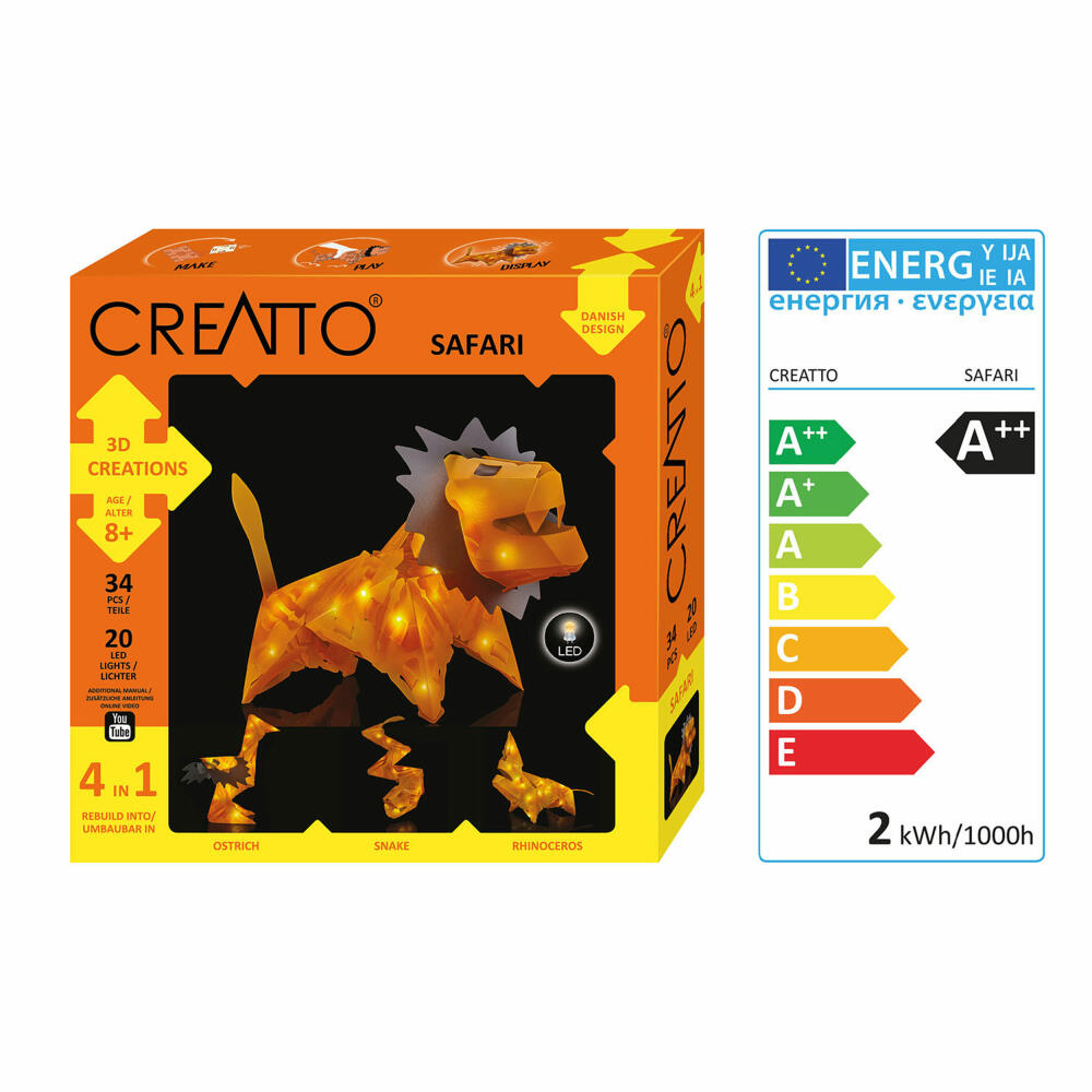 KOSMOS Creatto Löwe Safari, Bastelset, 3D-Puzzle, Nachtlicht, Leuchtfigur, Dekoration, Puzzle, 03479