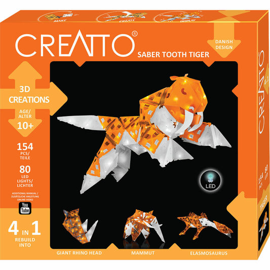 KOSMOS Creatto Saber Tooth Tiger, craft set, 3D puzzle, night light, luminous figure, decoration, puzzle, 3676