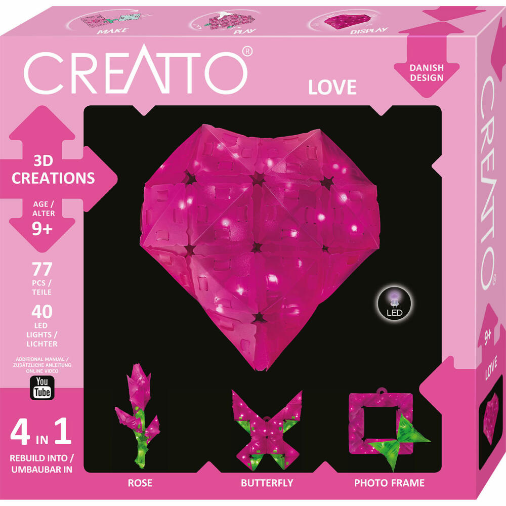 KOSMOS Creatto Herz, Bastelset, 3D-Puzzle, Nachtlicht, Leuchtfigur, Dekoration, Puzzle, 03493
