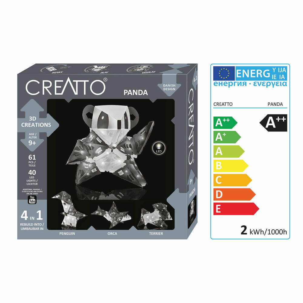 KOSMOS Creatto Panda, Bastelset, 3D-Puzzle, Nachtlicht, Leuchtfigur, Dekoration, Puzzle, 03494