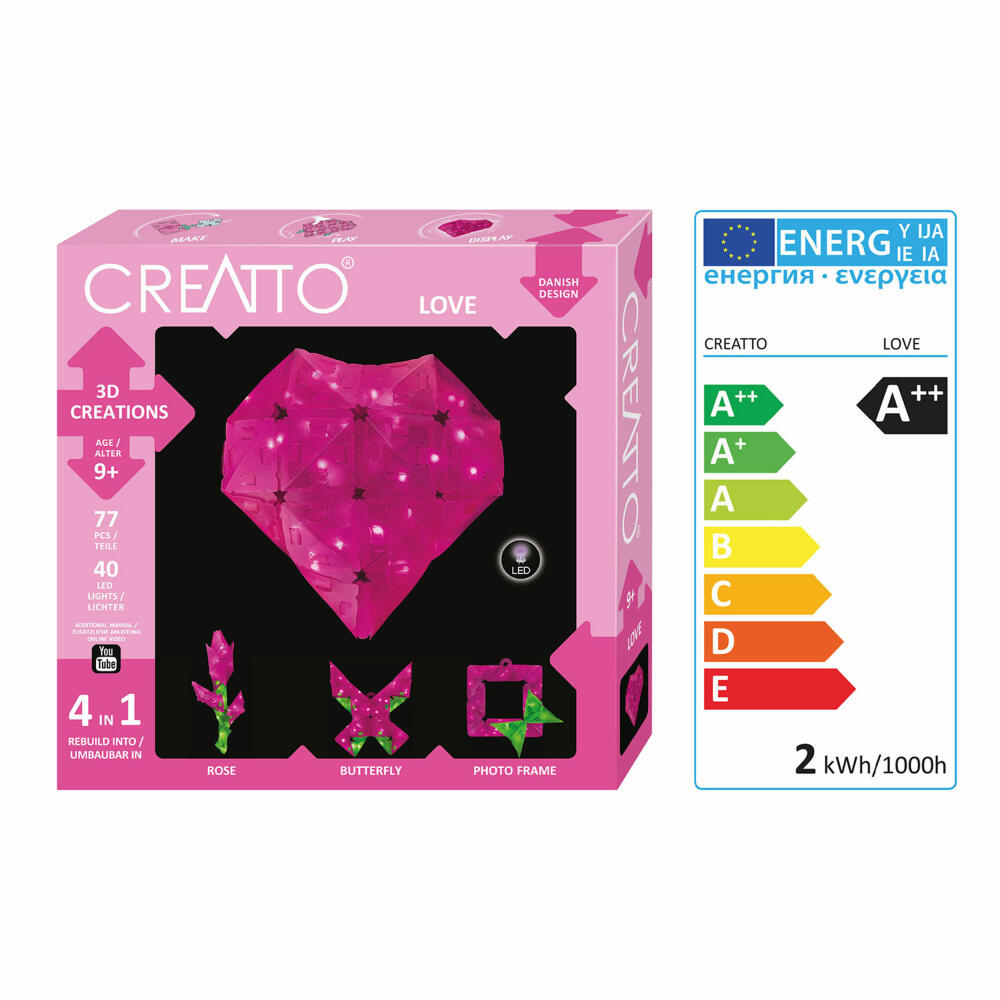 KOSMOS Creatto Herz, Bastelset, 3D-Puzzle, Nachtlicht, Leuchtfigur, Dekoration, Puzzle, 03493