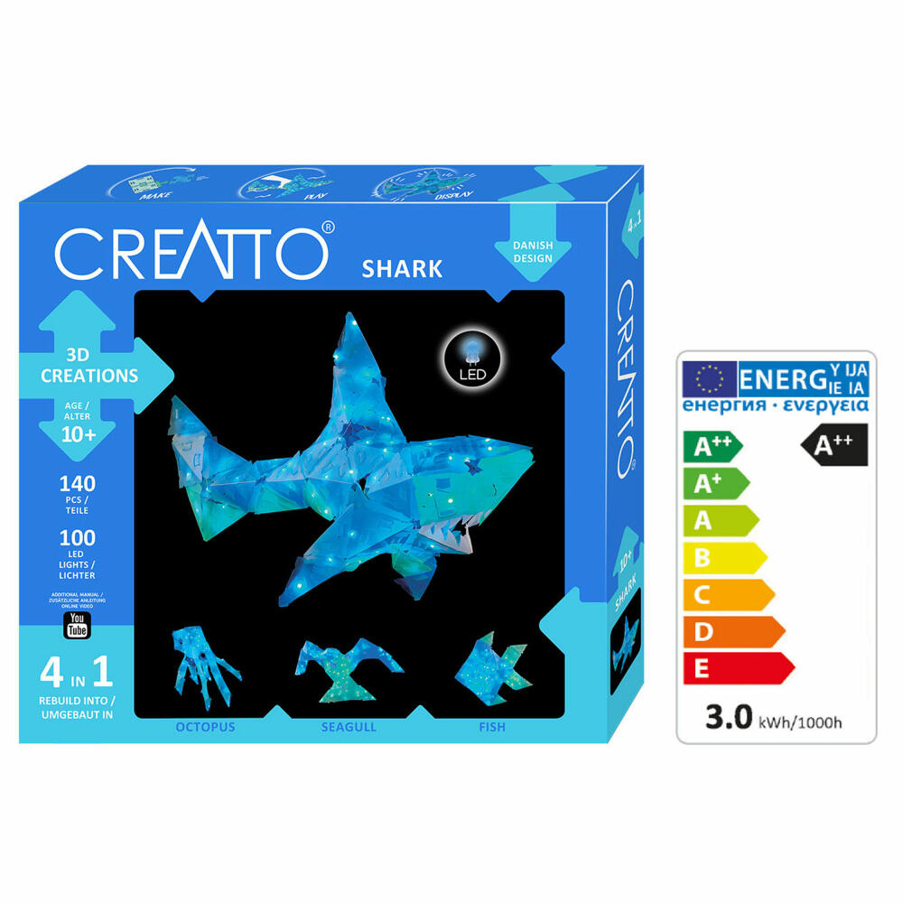 KOSMOS Creatto Hai, Bastelset, 3D-Puzzle, Nachtlicht, Leuchtfigur, Dekoration, Puzzle, 03522