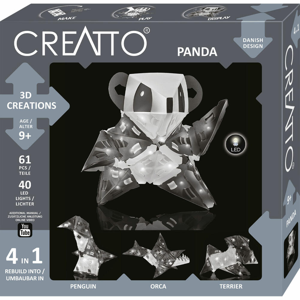 KOSMOS Creatto Panda, Bastelset, 3D-Puzzle, Nachtlicht, Leuchtfigur, Dekoration, Puzzle, 03494