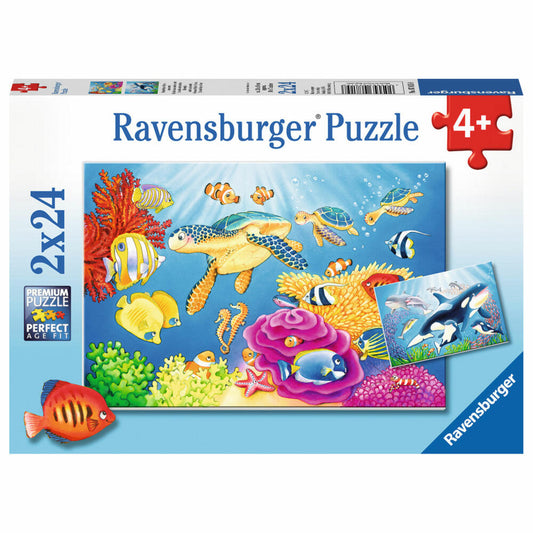 Ravensburger Puzzle Colorful Underwater World, Children's Puzzle, Laying Game, Children's Game, Puzzle Game, Including Mini-Poster, 2 x 24 Pieces, 07815 8