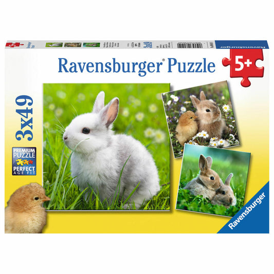 Ravensburger Puzzle Cute Bunnies, Children's Puzzle, Laying Game, Children's Game, Puzzle Game, Includes Mini Poster, 3 x 49 Pieces, 08041 0