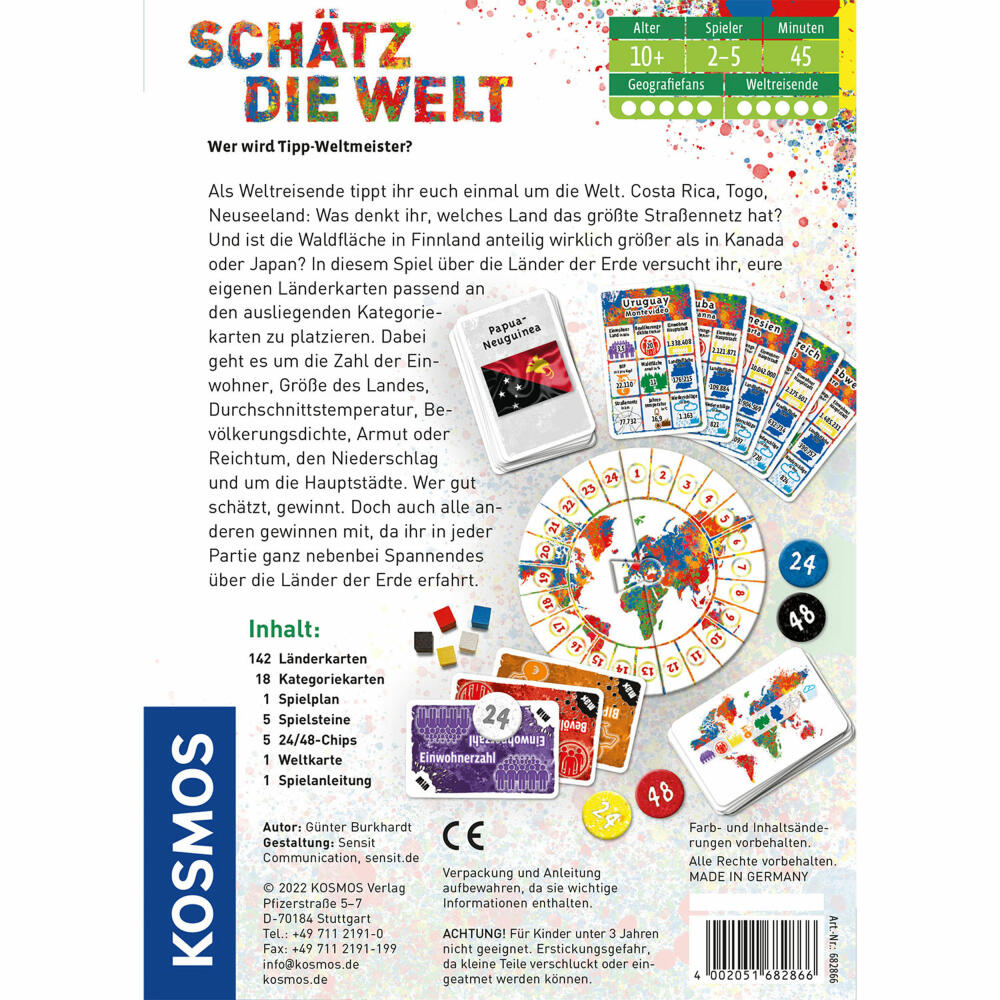KOSMOS Schätz die Welt, Geografiespiel, Wissensspiel, Brettspiel, Kinderspiel, ab 10 Jahren, 682866