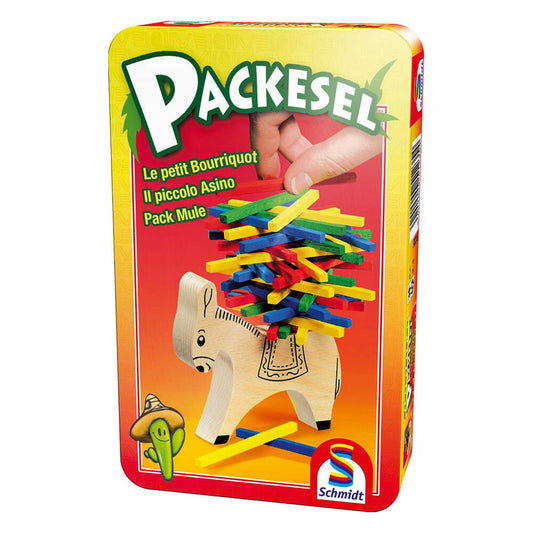 Schmidt Spiele Packesel, Bring-Mich-Mit-Spiel in Metalldose, Brettspiel, Gesellschaftsspiel, 2 bis 4 Spieler, 51235