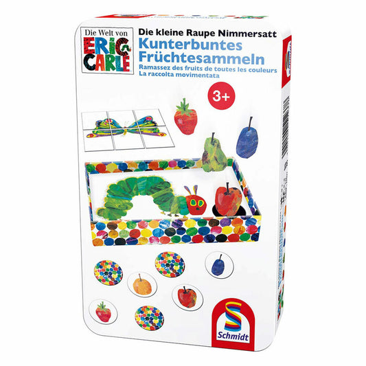 Schmidt Spiele Die kleine Raupe Nimmersatt, Kunterbuntes Früchtesammeln, Bring-Mich-Mit-Spiel in Metalldose, Brettspiel, Gesellschaftsspiel, 2 bis 4 Spieler, 51237