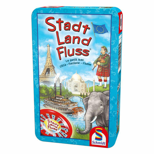 Schmidt Spiele Stadt, Land, Fluss, Bring-Mich-Mit-Spiel in Metalldose, Brettspiel, Gesellschaftsspiel, 2 bis 10 Spieler, 51212