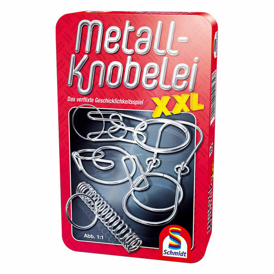 Schmidt Spiele Metall-Knobelei XXL, Bring-Mich-Mit-Spiel in Metalldose, Brettspiel, Gesellschaftsspiel, 1 Spieler, 51234