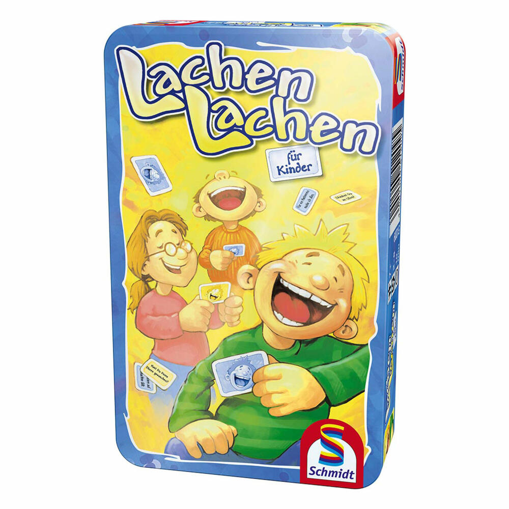 Schmidt Spiele Lachen Lachen für Kinder, Bring-Mich-Mit-Spiel in Metalldose, Brettspiel, Gesellschaftsspiel, 2 bis 8 Spieler, 51209