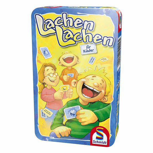 Schmidt Spiele Lachen Lachen für Kinder, Bring-Mich-Mit-Spiel in Metalldose, Brettspiel, Gesellschaftsspiel, 2 bis 8 Spieler, 51209