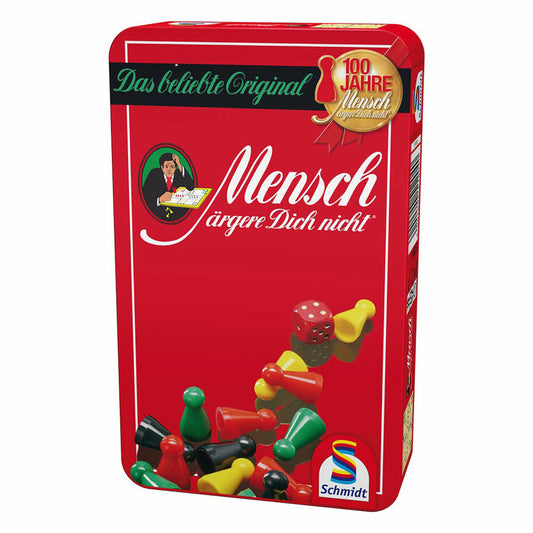 Schmidt Spiele Mensch ärgere Dich nicht, Bring-Mich-Mit-Spiel in Metalldose, Brettspiel, Gesellschaftsspiel, 2 bis 4 Spieler, 51204