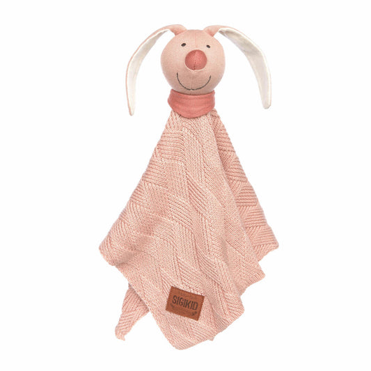 sigikid Knitted Love Strick-Schnuffeltuch Hase, Schmusetuch, Kuscheltuch, Babytuch, Baumwolle / Polyester, Rosa, 39604