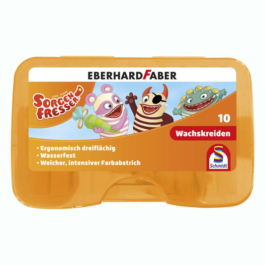 Schmidt Spiele Sorgenfresser Wachsmalkreide, Stifte, 10 Stück, Dreiflächig, Wasserfest in Kunststoffbox, 46305