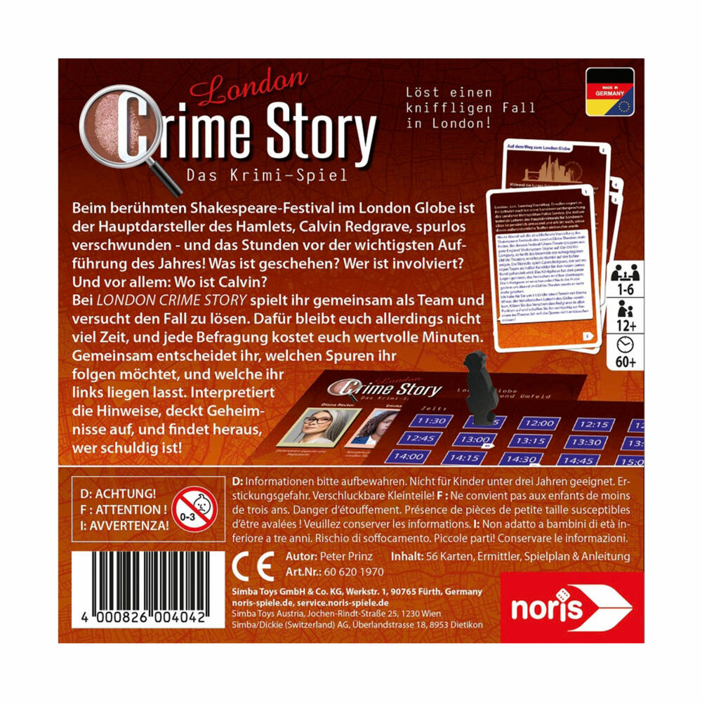 Noris Crime Story - London, crime game, card game, detective game, crime game, puzzle, ages 12 and up, 606201970