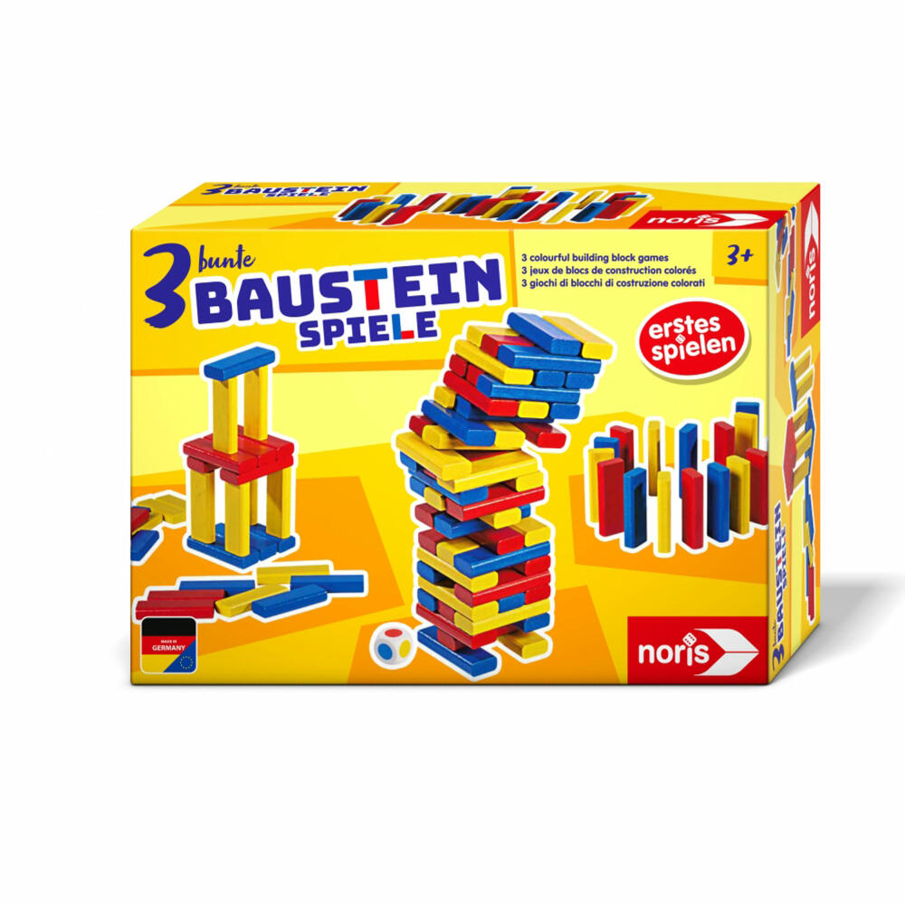 Noris 3 bunte Bausteinspiele, Kinderspiel, Bausteine, Spiel, Farblernspiel, ab 3 Jahren, 606012165