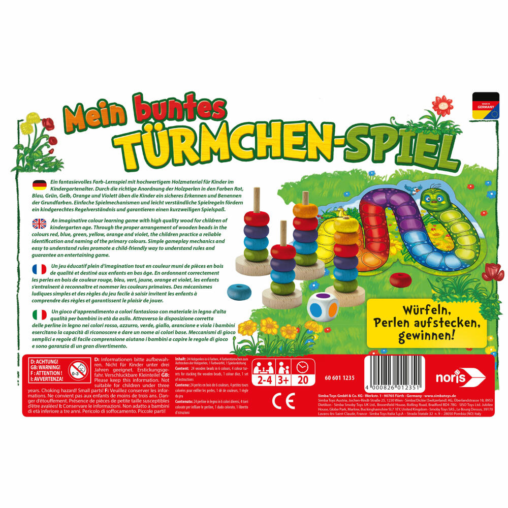 Noris My colorful tower game, tower game, children's game, color learning game, children's game, learning colors, 606011235