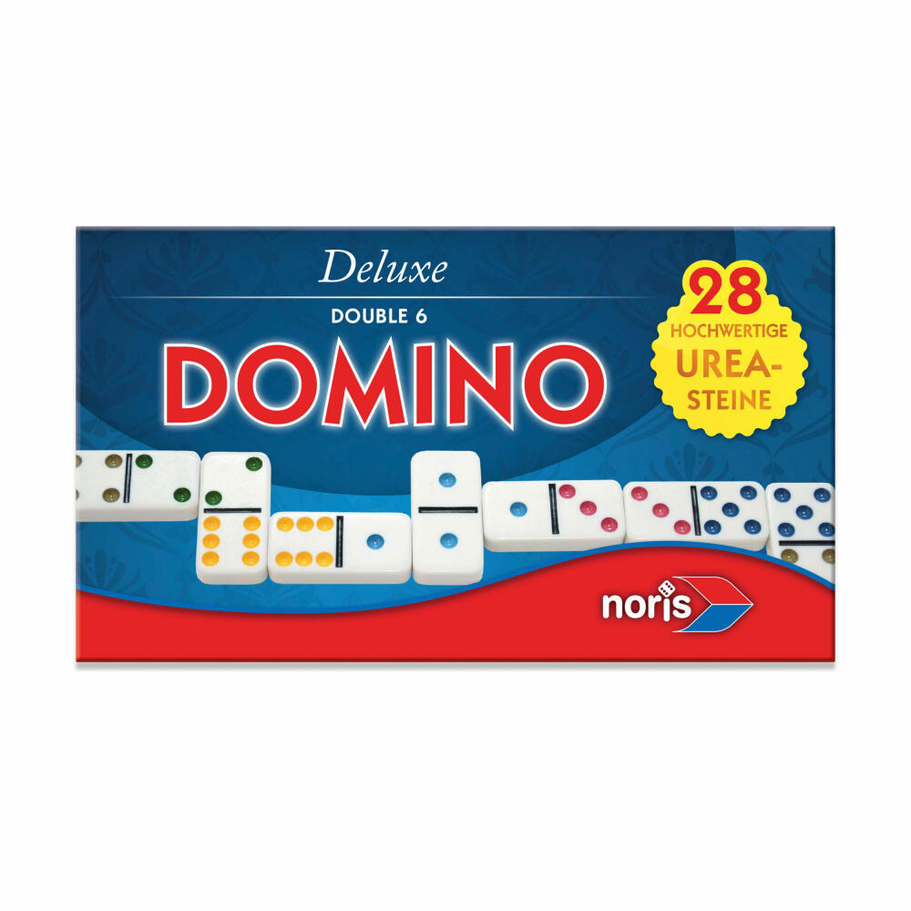 Noris Deluxe Doppel 6 Domino, Dominosteine, Legespiel, Familien, Kinder, Spiel, 606108002