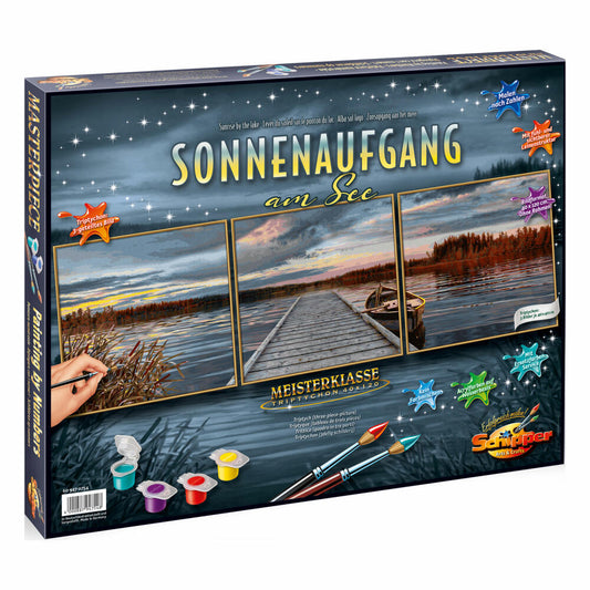 Schipper Malen nach Zahlen, Sonnenaufgang am See, Triptychon, Zeichnen, Dekoration, Pappe, 41 cm, 609470754