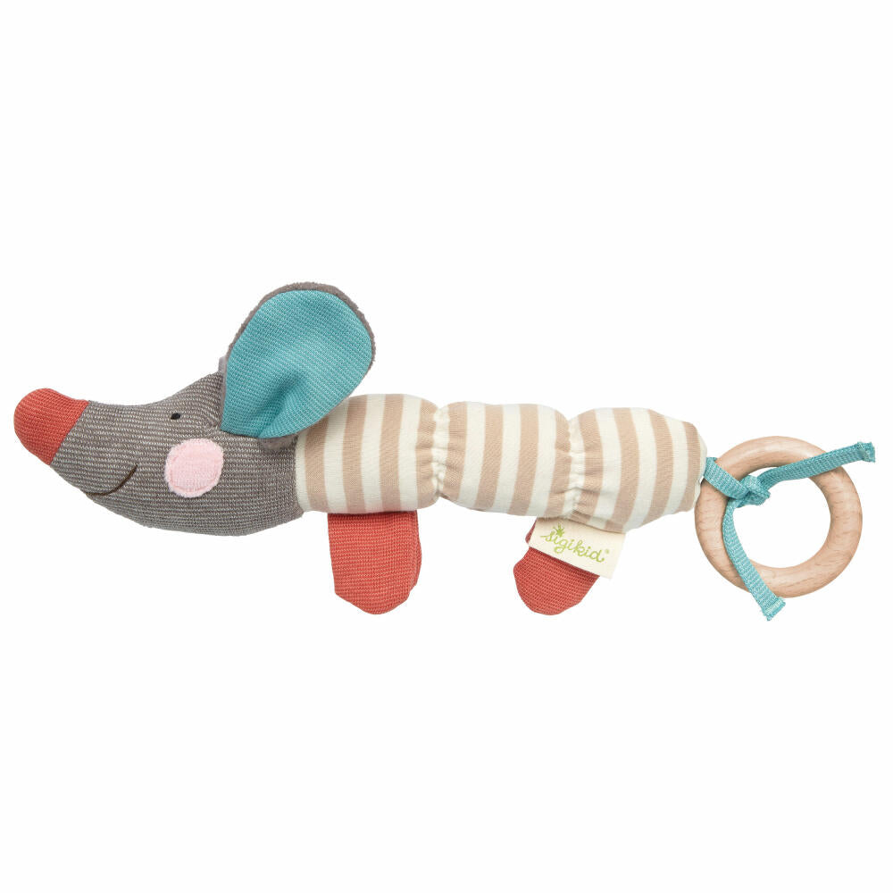 sigikid grasping toy dachshund, Green Collection, cuddly toy, rattle, plush toy, grasping toy, toy, baby, beige / blue / orange, 39559