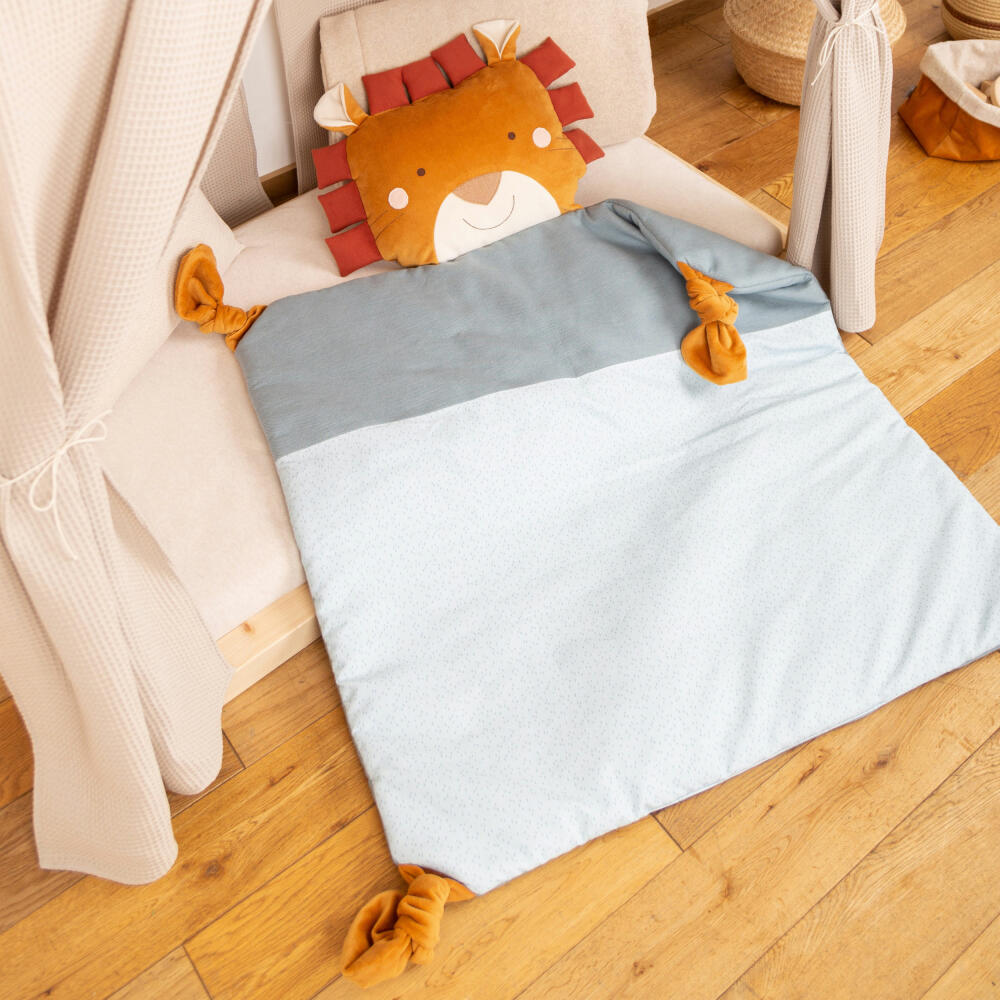 sigikid crawling blanket lion vanilla, play blanket, baby blanket, children's blanket, blanket, baby, cotton, blue, 90 x 116 cm, 39786
