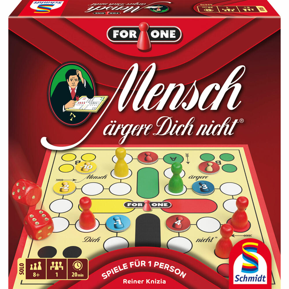 Schmidt Spiele For One Mensch ärgere Dich nicht, 1 Personen Spiel, Brettspiel, ab 8 Jahren, 49470