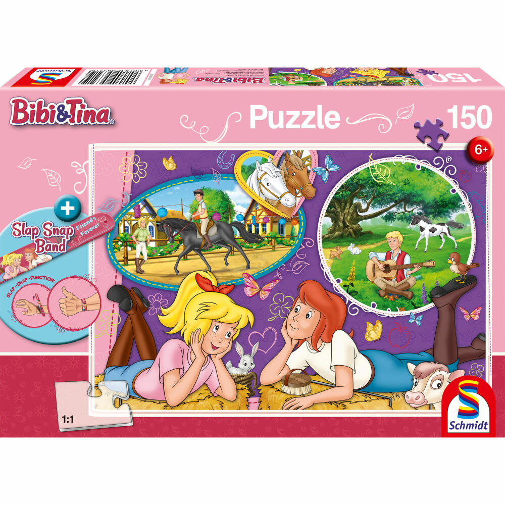 Schmidt Spiele Children's Puzzle Bibi &amp; Tina Friends Forever, with Slap Snap Band, Children's Puzzle, Puzzle Game, 150 Pieces, 56321