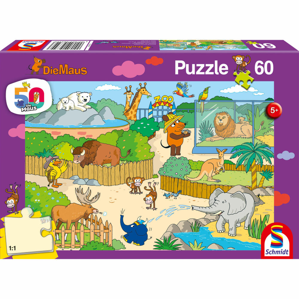Schmidt Spiele Children's Puzzle The Mouse in the Zoo, Children's Puzzle, Board Game, From 5 Years, 56349