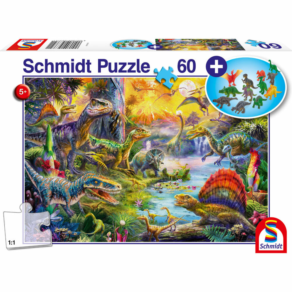 Schmidt Spiele Dinosaurs, with Add-On, Children's Puzzle, Children's Puzzle, Children's Puzzles, 60 Pieces, 56372