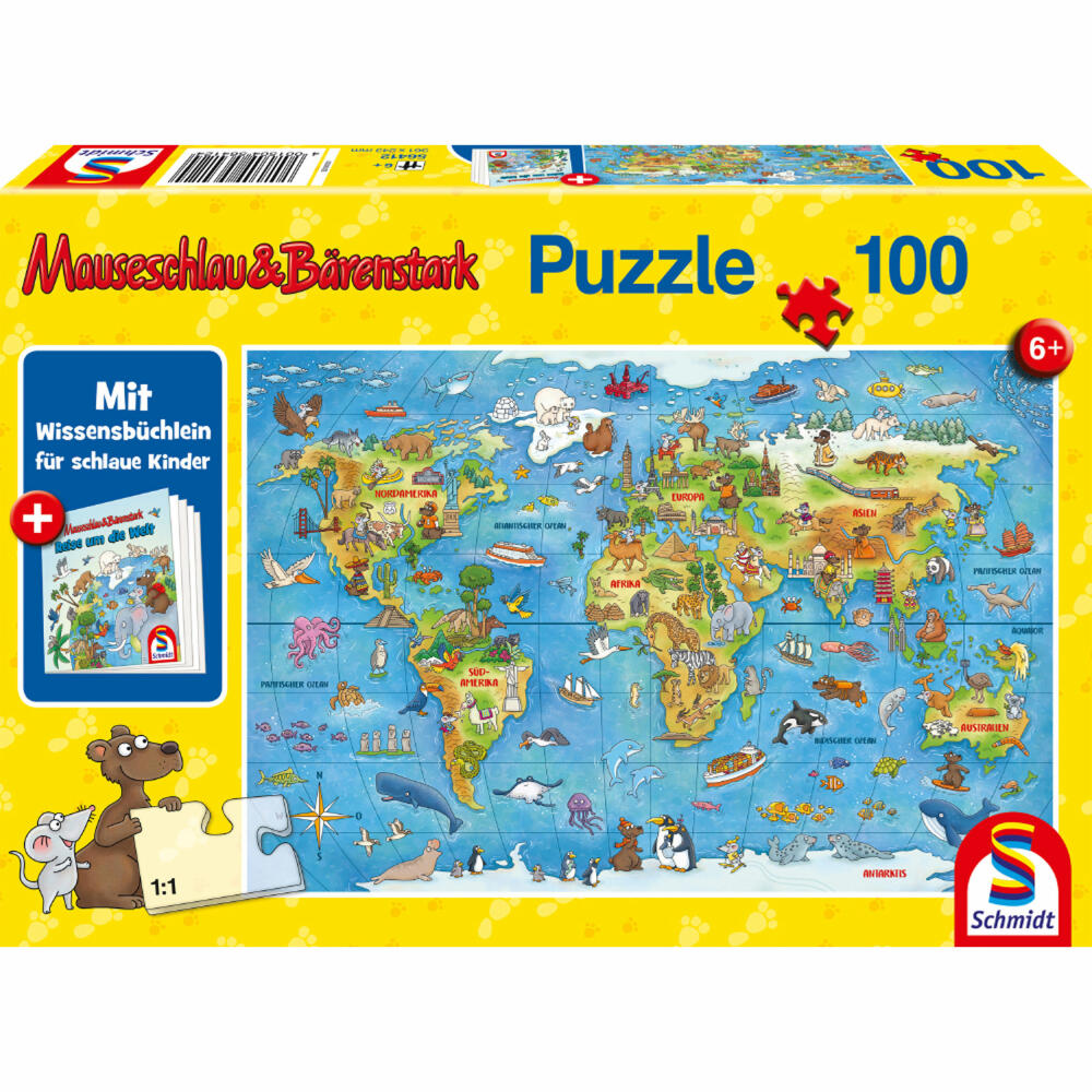 Schmidt Spiele Mauseschlau & Bärenstark Reise um die Welt, mit Add-On, Kinderpuzzle, Kinder Puzzle, Kinderpuzzles, 100 Teile, 56412