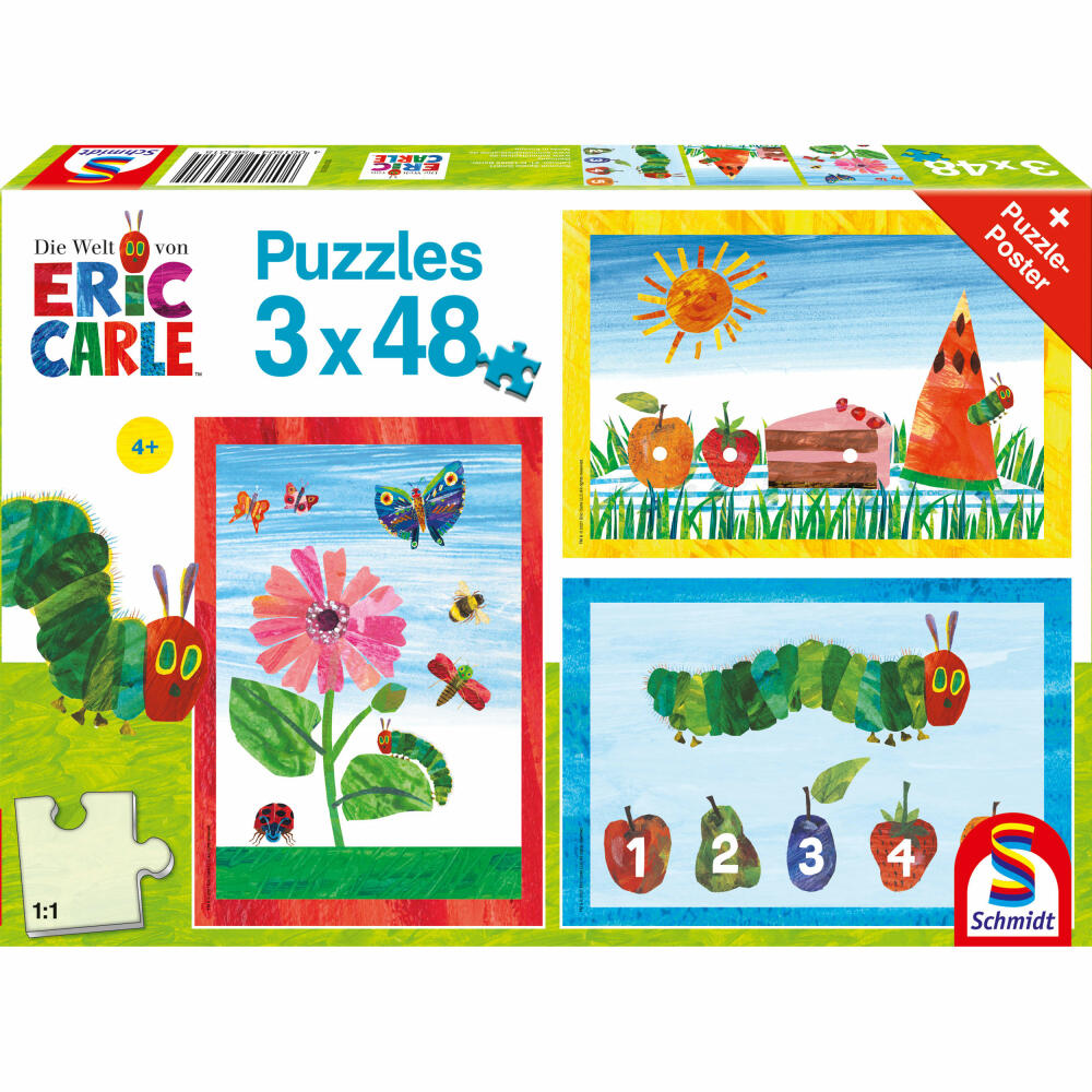 Schmidt Spiele Die Welt der kleinen Raupe Nimmersatt, Kinderpuzzle, Kinder Puzzle, Kinderpuzzles, 3 x 48 Teile, 56431