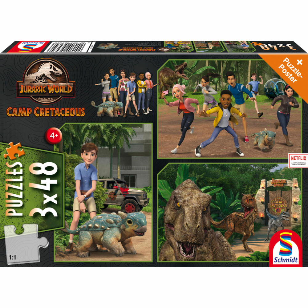 Schmidt Spiele Jurassic World Camp Cretaceous Adventure on Isla Nublar, Children's Puzzle, Children's Puzzle, 3 x 48 pieces, 56434