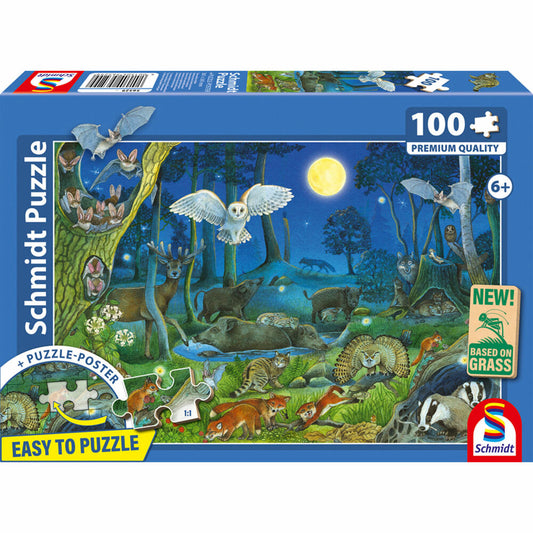 Schmidt Spiele Tiere nachts im Wald, Puzzle, Kinderpuzzle, 100 Teile, ab 6 Jahren, 56529
