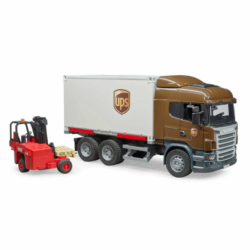 Bruder Scania R-Serie UPS Logistik-LKW, mit Mitnahmestapler, Modellfahrzeug, Modell Fahrzeug, Spielzeug, 3581