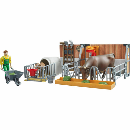 Bruder bworld Kuh- und Kälberstall mit Landwirt, Spielwelt, Spielfigur, Spielzeug, Figuren, 62611