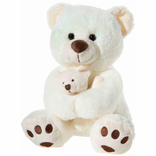 Heunec Bär beige mit Baby, Teddybär, Kuscheltier, Plüschtier, Stofftier, 18 cm, 504851