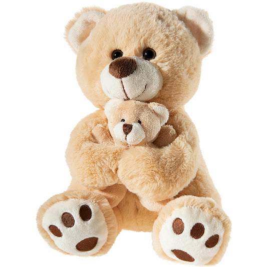 Heunec Bär hellbraun mit Baby, Teddybär, Kuscheltier, Plüschtier, Stofftier, 18 cm, 504868