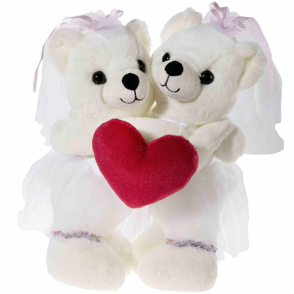 Heunec Bärenpaar Hochzeit Bärin + Bärin mit Herz Weiß, Teddybär, Kuscheltier, Stofftier, 30 cm, 508378