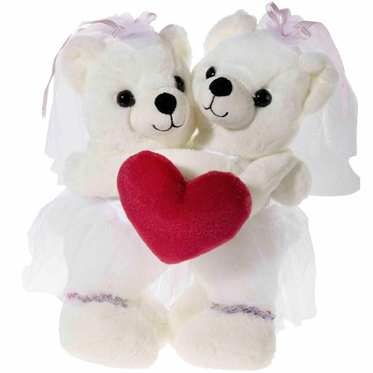 Heunec Bärenpaar Hochzeit Bärin + Bärin mit Herz Weiß, Teddybär, Kuscheltier, Stofftier, 30 cm, 508378