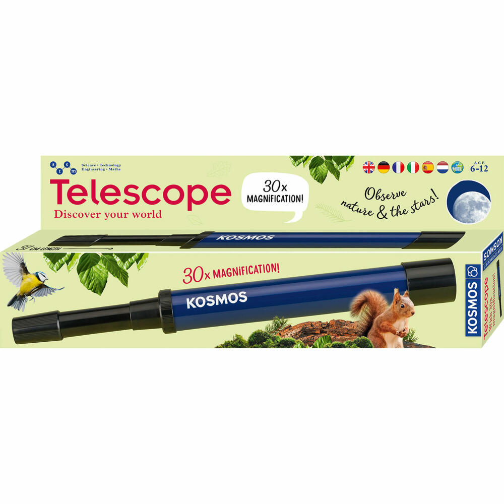KOSMOS Telescope INT, Teleskop, Experimentierkasten, 30fach Vergrößerung, Kinder, ab 8 Jahren, 617585
