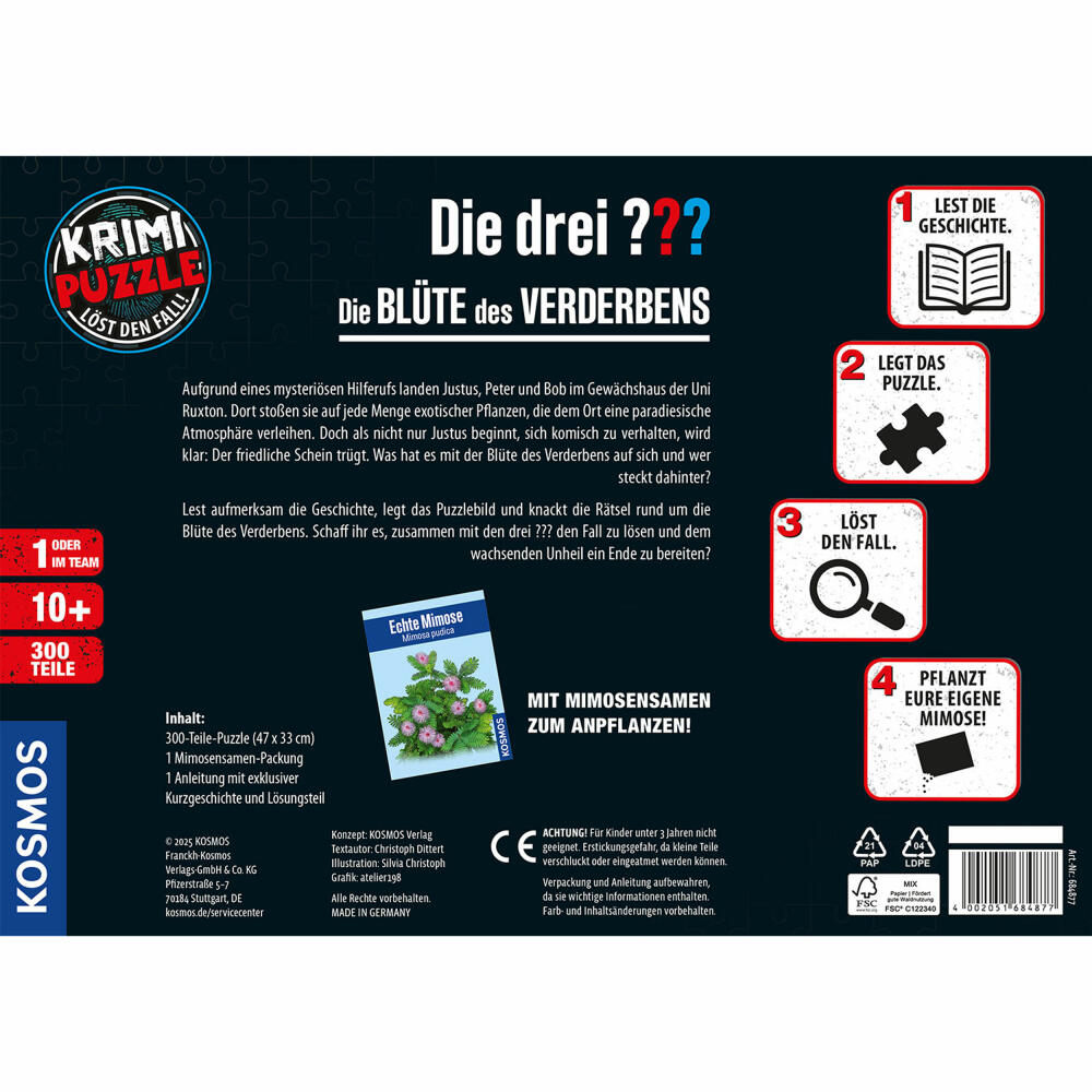 KOSMOS Krimipuzzle Die drei ??? Die Blüte des Verderbens, Krimi Puzzle, Rätsel, Spiel, Kinder, ab 8 Jahren, 684877