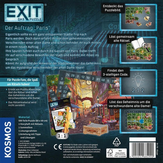 KOSMOS EXIT Das Puzzle Der Auftrag Paris, Rätselpuzzle, Escape Room, ab 10 Jahren, 684990